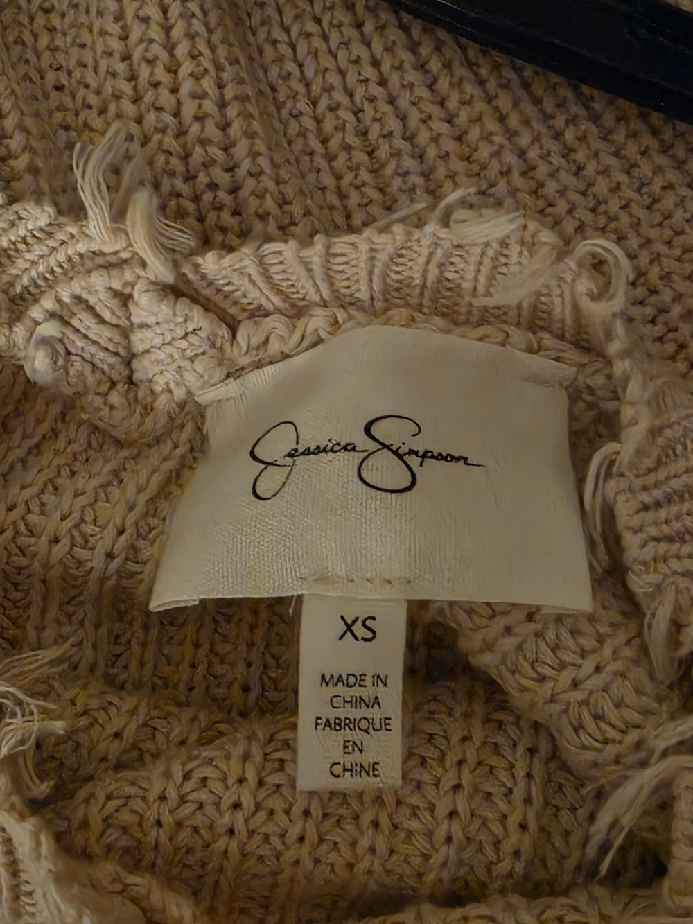 Jessica Simpson Cream Fringe V-Neck Knit Sweater - Picture 3 of 5